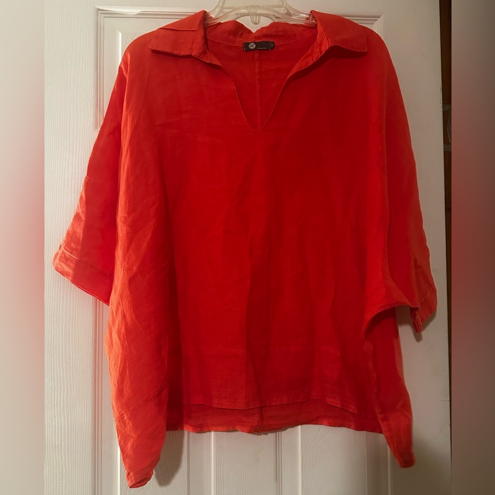 Bright Orange V-Neck Blouse